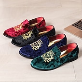 abordables Casual-Mocasines de terciopelo azul marino para hombre con bordados dorados: elegantes zapatos sin cordones para eventos formales y fiestas