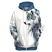baratos moletons 3d masculinos-Homens Lobo Moletom Moletons Moletom Manga Longa Moletom com capuz Com Capuz Moda Impressão 3D Férias Ginásio Azul Com Cordão Outono Inverno Designer