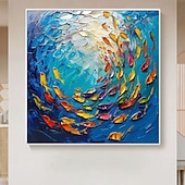 olcso Állatos festmények-aranyhal olajfestmény 100%-ban kézzel készített nagy koi festmény kézzel festett fal művészet koi halfestés új színes koi művészet koi festmény fali művészet kés művészet festmény lakberendezés dekor