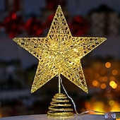 economico Cima dell&#039;Albero-Puntale per albero di Natale con stella e luce a LED, stella a cinque punte in ferro 3D con glitter, decorazione per albero da appendere, regalo per decorazioni natalizie da tavolo per la casa