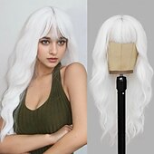 Χαμηλού Κόστους Συνθετικές Trendy Περούκες-μακριά περούκα με κτυπήματα κυματιστές περούκες για γυναίκες φυσική μακριά cruly κυματιστή περούκα συνθετική περούκα για καθημερινή χρήση πάρτι περούκες για χριστουγεννιάτικο πάρτι