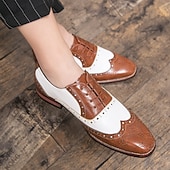 abordables Zapatos Brogue-Zapatos Oxford con punta de ala en marrón y blanco para hombre, zapatos de vestir vintage de cuero genuino inspirados en Gatsby para fiestas, bodas y eventos formales de la década de 1920.