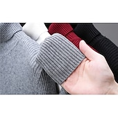 cheap Men&#039;s Pullover Sweater-Men&#039;s Pullover Sweater Jumper Knit Sweater Ribbed Knit Regular Knitted Plain Turtleneck Fashion Casual Daily Wear Date Clothing Apparel Fall &amp; Winter Wine Black S M L