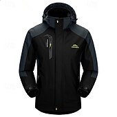 cheap Fleece &amp; 3 in 1 Jackets-Men&#039;s Rain Jacket Outdoor Waterproof Windproof Hiking Outfits Hiking Clothes Spring Autumn / Fall Windbreaker Patchwork Dark Grey Black Yellow