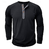 preiswerte Lässiges Henley-T-Shirt-Herren Henley Shirt T-Shirt langarmshirt Glatt Henley Strasse Urlaub Langarm Vintage-Stil Bekleidung Modisch Designer Basic