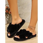 economico Ciabatte e infradito da donna-Per donna Pantofole Pantofole fuzzy Pantofole da interno Ciabatte calde Interni Giornaliero In pile Piatto Punta tonda Felpato Informale minimalismo Pelliccia sintetica Mocassino Colorato Nero Bianco