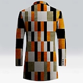 billiga lättviktsrock för män-Herr Rutig Vinterkappa Fleece-jacka Rock Termisk Bekväm Ledigt Gata Friluftskläder Dagliga kläder Knappar 3D-utskrift Framficka Vinter Nedvikt Långärmad Orange