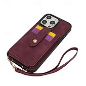 abordables Carcasas iPhone-teléfono Funda Para iPhone 16 Pro Max Plus iPhone 15 Pro Max Plus iPhone 14 13 12 Pro Max Plus iPhone 14 Pro Max iPhone 13 12 Pro Max Funda Trasera con Soporte Espejo con cordón Retro TPU Cuero de PU