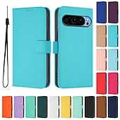 זול תיק טלפון אחר-טלפון מגן עבור Pixel 9 Pro Pixel 9 Pro XL Pixel 8 Pro Pixel 8 פיקסל 9 Pixel 7 Pixel 7 Pro Pixel 6 Pixel 6 Pro כיסוי הפוך עם מעמד עם רצועת יד חריץ לכרטיס רטרו TPU עור PU