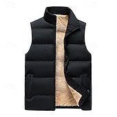 levne Pánská péřová vesta-Pánské Puffer Vesta Denní Na běžné nošení Jaro &amp; podzim Kapsy Polyester Pohodlné Pevná barva Zip Stojáček Běžný Černá Rubínově červená Tmavomodrá Vesta