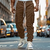 baratos Calças Cargo-Homens Calças Cargo Corredor Calças de Veludo Calças Calça casual Bolsos Cintura elástica Bolso multi Tecido Conforto Macio Comprimento total Ao ar livre Diário Para Noite Moda Roupa de rua Preto Azul
