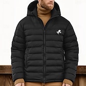 baratos jaquetas e casacos gráficos masculinos-Homens Gráfico Animal Cavalo Baixa Casaco puffer Prova-de-Água Á Prova-de-Chuva Impermeável Casual Diário Feriado Para Noite Imprimir Outono Inverno Com Capuz Manga Longa Azul Marinha