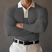 preiswerte Klassisches Poloshirt für Herren-Herren Poloshirts Golf Poloshirts Formal Arbeit Gerippter Polokragen Langarm Modisch Komfortabel Farbblock Knopf Sommer Frühling Herbst Hellblau Weiß Grün Poloshirts