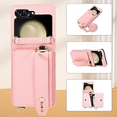 baratos Capa Samsung-telefone Capinha Para Z Virar 6 Z Flip 5 Z Flip 4 Z Flip 3 Capa traseira Com Suporte com cordão com pulseira Retro TPU Couro PU