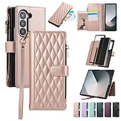 Недорогие Чехлы для Samsung-телефон Кейс для Назначение Z-сгиб 6 Z Fold 5 Z Fold 4 Z Fold 3 Кейс на заднюю панель со стендом Молния с ремешком Ретро ТПУ Кожа PU