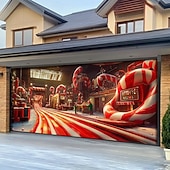 Christmas Door Decorations Garage Door Cover Xmas Candy Canes Gifts Gingerbread Outdoor Banner Large Christmas Backdrop for Holiday Outdoor Garage Door Home Wall Decorations 31