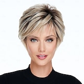baratos peruca mais velha-perucas loiras curtas para mulheres perucas loiras com corte pixie com franja perucas de cabelo curto em camadas retas perucas loiras claras sintéticas de aparência natural