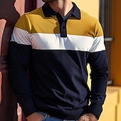 abordables Polo de rugby pour hommes-Homme Rayure Polo de rugby Polos de Rugby manche longue Polos Col Vêtement décontracté de travaile Formel Extérieur Rue Tenue Quotidienne Boutons Impression 3D Printemps Automne Hiver Jaune Rouge Bleu