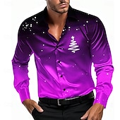 voordelige Kerstboomoutfit-Kerstmis Voor heren Ster Overhemd Overhemd met knopen Lange mouw Casual Mode-casual Vakantie Feestavondkleding Dagelijks gebruik Zomer Lente Herfst Overhemden met kraag 3D-afdrukken Zwart Grijs Paars