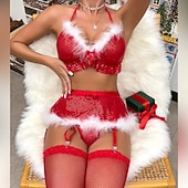 olcso Karácsonyi pizsama-Mikulás Mrs.Claus Babydoll Alsónemű Pizsamák Karácsonyi pizsama Szexi karácsonyi jelmezek Női Karácsony Újév szenteste Karácsony Felnőttek Karácsony Szoknyák Melltartó Zoknik