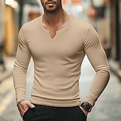 preiswerte Geripptes Strick-T-Shirt-Herren T Shirt Geripptes Strick-T-Shirt T-Shirt Langarmshirt Langarm V Ausschnitt Sommer Frühling &amp; Herbst Einfach Grubenstreifen Mode Designer Basic Gerippt Urlaub Straße Ausgehen Hellblau Schwarz