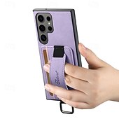 זול מארז סמסונג-טלפון מגן עבור S24 Ultra Plus S23 Ultra Plus S22 Plus Ultra S25 Ultra כיסוי אחורי עם מעמד עם רצועת יד חריץ לכרטיס רטרו TPU PC עור PU