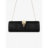 cheap Clutches &amp; Evening Bags-Women&#039;s Velvet Clutch Bag with Gold Feather Accent and Chain Strap - Elegant Evening Bag for Formal Events and Parties