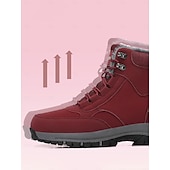tanie Buty śniegu i zimowe-damskie wodoodporne zimowe buty śniegowe - czerwone sznurowane botki z podszewką ze sztucznego futerka, antypoślizgowa podeszwa, idealne na zajęcia na świeżym powietrzu i w chłodne dni