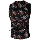 baratos Ternos Estampados-ternos de natal masculinos pretos com estampa de floco de neve, 3 peças, ajuste sob medida, abotoamento simples, um botão, 2024