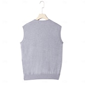 preiswerte Herrenpullover-Herren Pullunder Kleid Pullover Wollpullover Pullover Overall Gerippt Stricken Normale Oberteile Strick Glatt V Ausschnitt Vintage Stilvoll Arbeit Freizeitskleidung Bekleidung Winter Herbst Kamel Wein