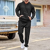 cheap Basic Tracksuits-Men's Sweatshirt Tracksuit Sweatsuit Black Army Green Red Navy Blue Light Grey Hooded Plain Drawstring 2 Piece Sports &amp; Outdoor Daily Holiday Streetwear Basic Casual Winter Spring &amp;  Fall Clothing