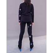 baratos Abbigliamento da Allenamento di Pattinaggio Artistico-Figure Skating Fleece Jacket Figure Skating Pants Figure Skating Jacket with Pants Women's Girls' Ice Skating Jacket Tights Outfits Black Patchwork Spandex Stretchy Training Practice Professional