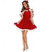 olcso Felnőtt karácsonyi jelmezek-Mikulás ruhák Mikulás Mrs.Claus Karácsonyi ruha Mikulás ruhák Szexi jelmezek Mikulás sapka Női Karácsony Álarcos mulatság Szexi Cosplay jelmez Felnőttek Parti Karácsony Ruha Sisak Kesztyűk