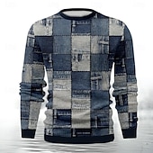 billiga tröjor med tryck för män-Herr Ful jultröja Pullover tröja Stickat Ribbad Sticka Vanliga toppar Stickat jultomten Rund hals Festkvällskläder Kläder Drop Shoulder Höst vinter Blå S M L