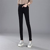 お買い得  パンツ-女性用 標準 ジーンズ ファッション ストリートファッション 全長 ハイウエスト 純色 パッチワーク バットリフト 通気性 ソフト 伸縮性あり オフィス デイリーウェア ライト ブラック ダークブルー 春 &amp; 秋 スリム