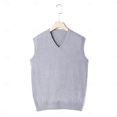 preiswerte Herrenpullover-Herren Pullunder Kleid Pullover Wollpullover Pullover Overall Gerippt Stricken Normale Oberteile Strick Glatt V Ausschnitt Vintage Stilvoll Arbeit Freizeitskleidung Bekleidung Winter Herbst Kamel Wein