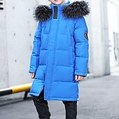billiga Boy&amp;#39;s Downs &amp;amp; Pufferjacka-Barn Pojkar Ner Hoodiejacka Ytterkläder Bokstav Långärmad Ficka Täcka Utomhus Dagligen Grundläggande Svart Rubinrött Blå Höst Vinter 4 år +