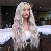 baratos Perucas de seda frontais de cabelo natural-Cabelo humano remy 13x4 Lace Front Peruca Parte do meio Cabelo Brasileiro Ondulado Multi Cores Peruca 130% 150% Densidade do Cabelo Cabelo Ombre Riscas Naturais 100% Virgem Sem cola Pré-depenado Para