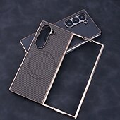 お買い得  サムスン用ケース-電話 ケース 用途 Zフォールド6 Z Fold 5 Z Fold 4 Z Fold 3 バックカバー スタンド付き 磁石バックル ワイヤレス充電をサポート レトロ風 カーボンファイバー 仕上げ