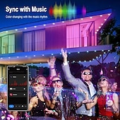 זול מופעל באמצעות USB-ממשק usb שחור גג גג קבוע, LED מחרוזת אורות נצח 49ft 50 לדים עם אפליקציית bluetooth עם בקר מפתח ir44 rgbic אור אינטליגנטי ip65 גג עמיד למים חג חג המולד בחוץ