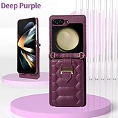 お買い得  サムスン用ケース-電話 ケース 用途 Z Flip 5 Z Flip 4 Z Flip 3 バックカバー スタンド付き ストラップ付き リストストラップ付き レトロ風 TPU PUレザー