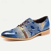 cheap Elemental Dress Shoes-Men&#039;s Premium Cowhide Leather Oxford Shoes with Snake Print – Blue Casual Dress Shoes for Formal &amp; Party Occasions