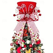 baratos melhores presentes de natal-topo de árvore de natal clássico de poliéster vermelho com laço de palito de doce - perfeito para decoração de feriados em ambientes internos &amp;uso externo