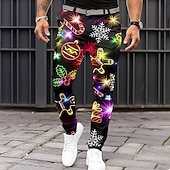 economico Abito da scena natalizia-pantaloni stampati da uomo con scena natalizia, fiocco di neve, pan di zenzero, brutti, casual, tasca con cerniera, vita media, festa, abbigliamento quotidiano, vacanza, estate, primavera, autunno,