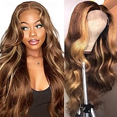 economico Parrucche lace front capelli veri-Parrucca con capelli lisci in pizzo frontale con mèches 4x4 p4/27 densità 150%