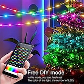 tanie Zasilane przez USB-20m 200 diod LED USB Bluetooth RGB łańcuch świetlny z punktem sterowania, zmieniający kolor łańcuch świąteczny dekoracja okna do samodzielnego montażu scena świąteczna i świąteczne oświetlenie