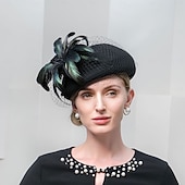 voordelige Feesthoeden-hoeden wollen baret hoed bolhoed / cloche hoed bruiloft cocktail elegante bruiloft met veren hoofddeksel hoofddeksels