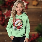 ieftine Tricouri de Crăciun pentru copii-Crăciun Fete 3D Grafic Om de Zăpadă Hanorac cu Glugă Manșon Lung Toamnă Iarnă Modă Adorabil De Bază Poliester Copii 4-12 ani Capișon În aer liber Casual Zilnic Fit regulat