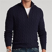preiswerte Herrenpullover-Herren Pullover Pullover mit Viertelreißverschluss Strickpullover Gerippt Stricken Standard Strick Glatt Troyer Halber Reißverschluss Modisch Brautkleider schlicht Freizeitskleidung Verabredung