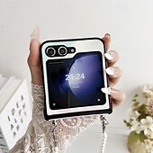 お買い得  サムスン用ケース-電話 ケース 用途 Zフリップ6 Z Flip 5 Z Flip 4 Z Flip 3 バックカバー リストストラップ付き 耐衝撃 レトロ風 TPU PUレザー